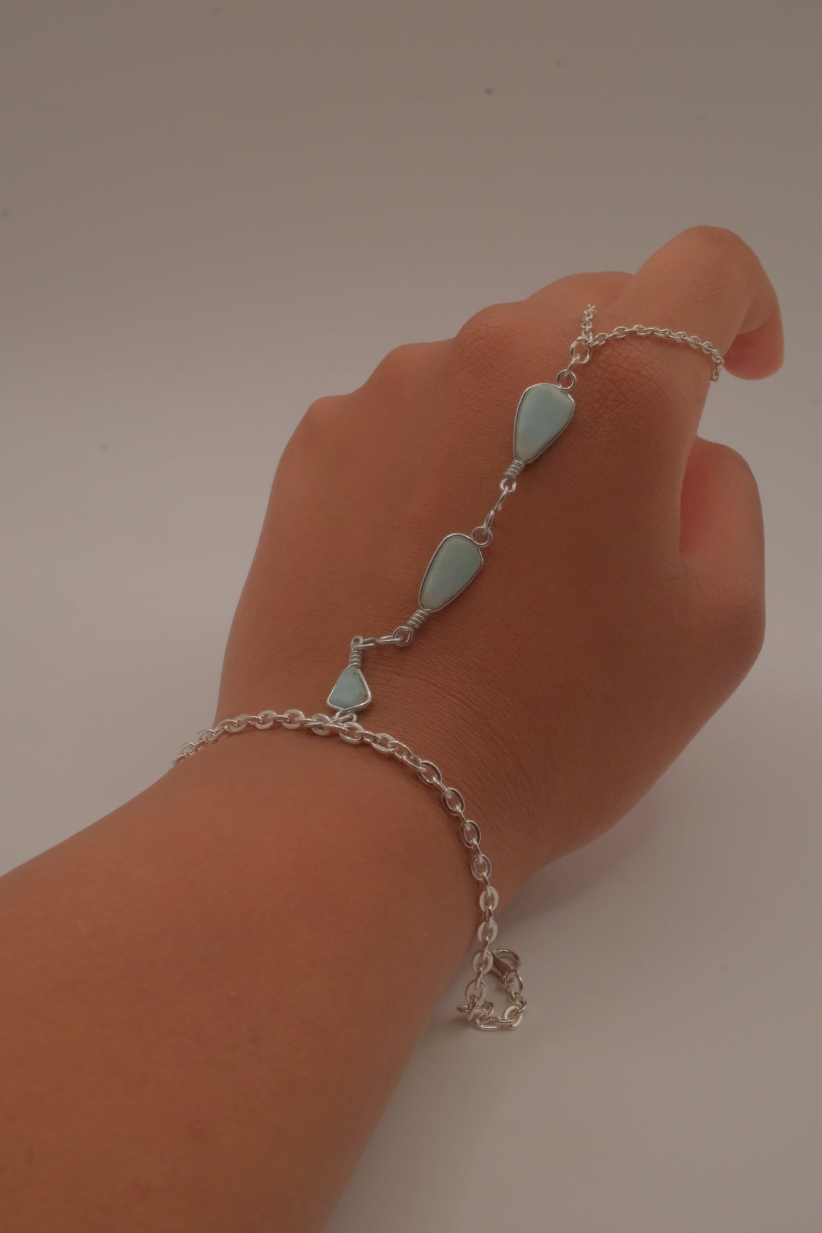Larimar silver hand chain bracelet