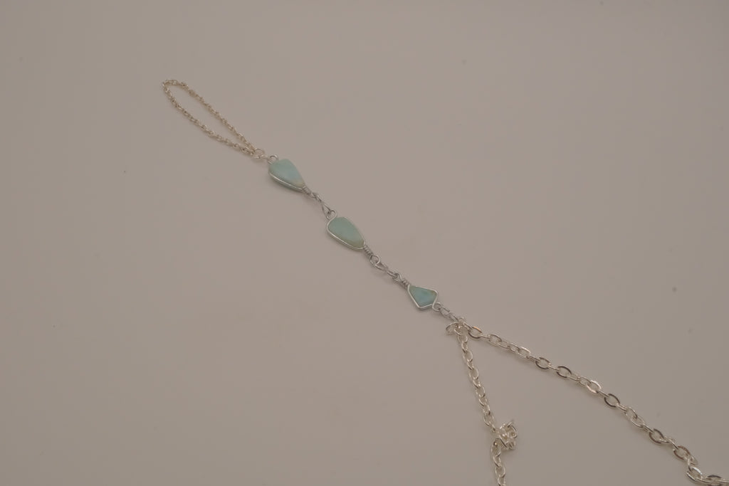 Larimar silver hand chain bracelet