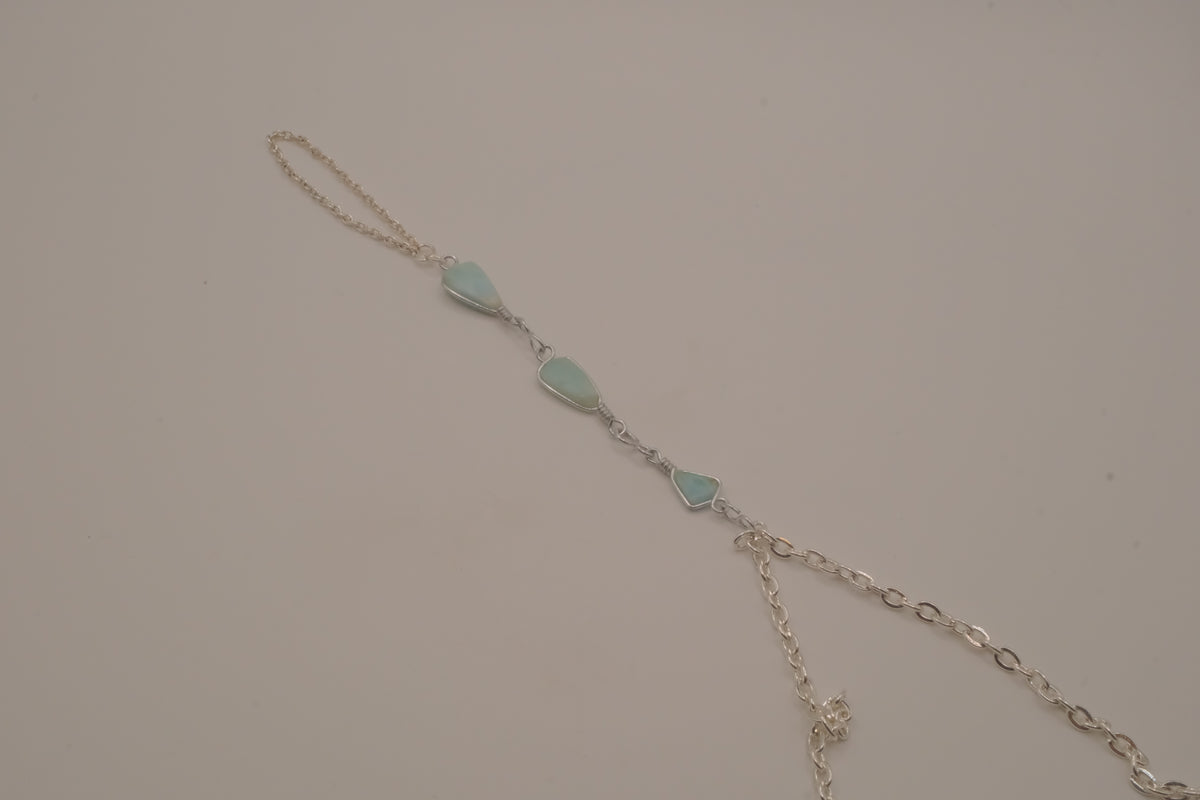 Larimar silver hand chain bracelet