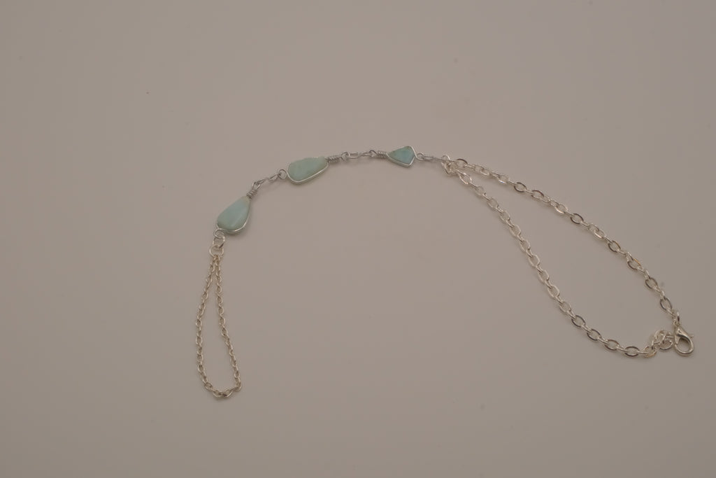 Larimar silver hand chain bracelet