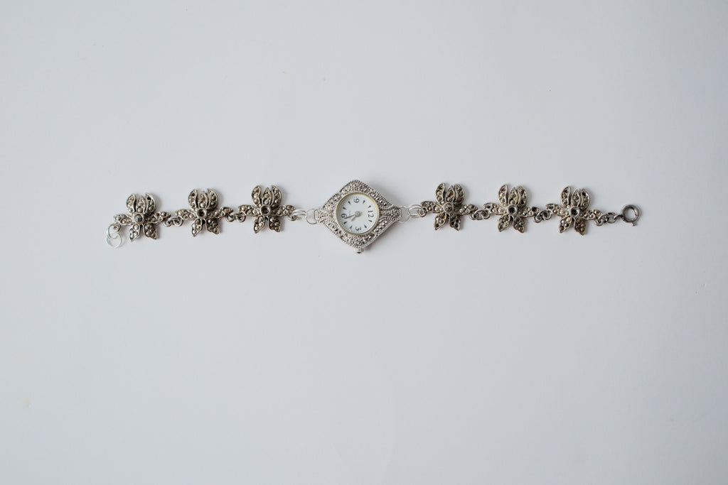Reworked Silver Rhinestone Watch Bracelet