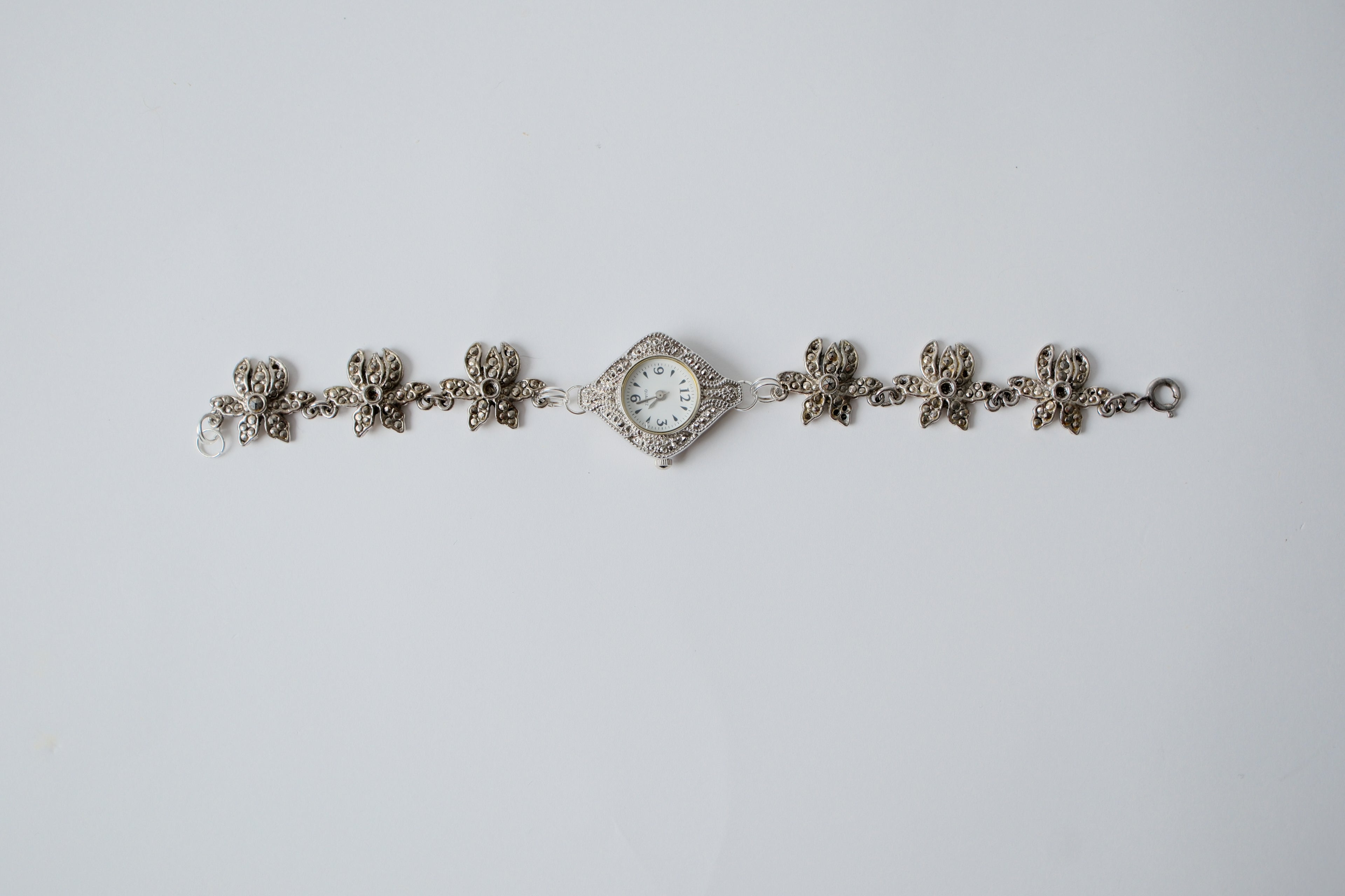 Reworked Silver Rhinestone Watch Bracelet