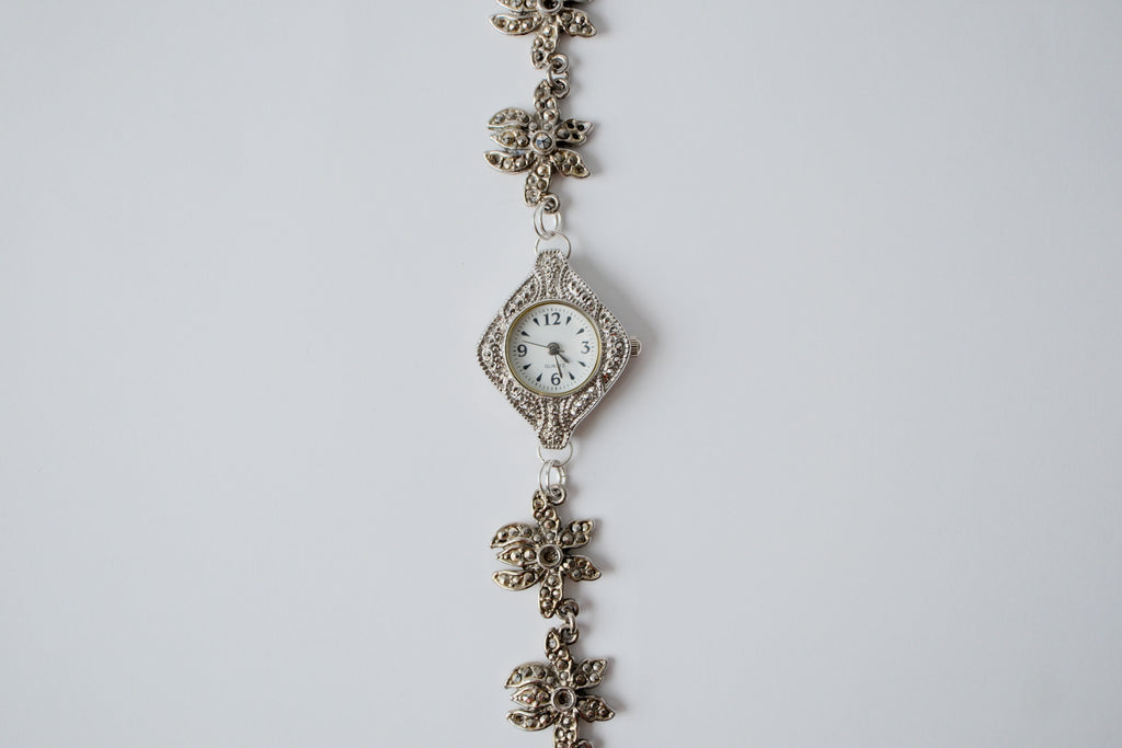Reworked Silver Rhinestone Watch Bracelet