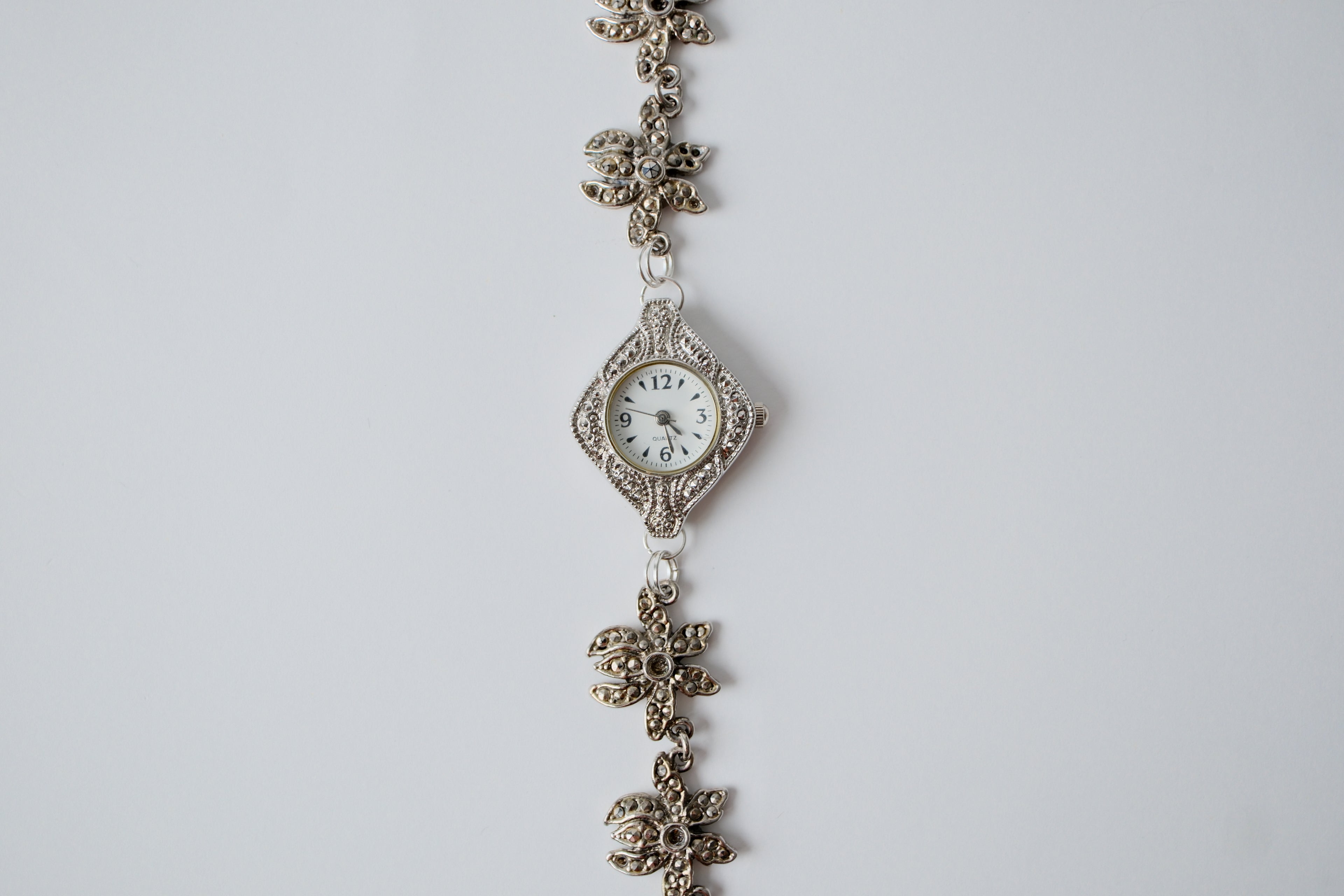 Reworked Silver Rhinestone Watch Bracelet
