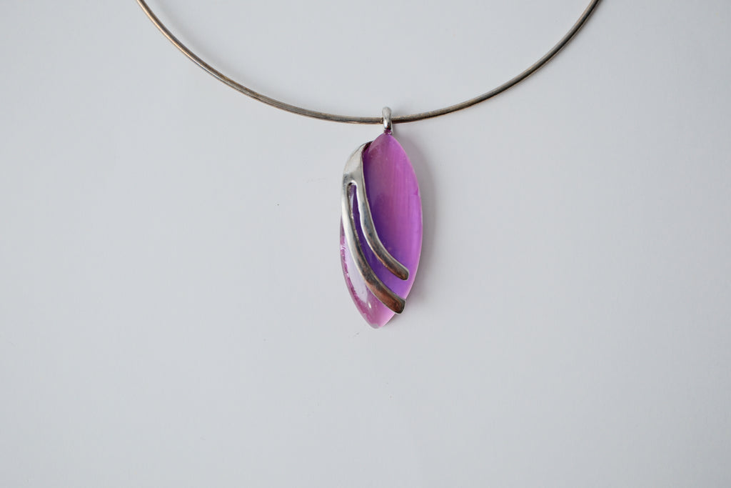 Vintage Purple Stone Silver Cuff Necklace