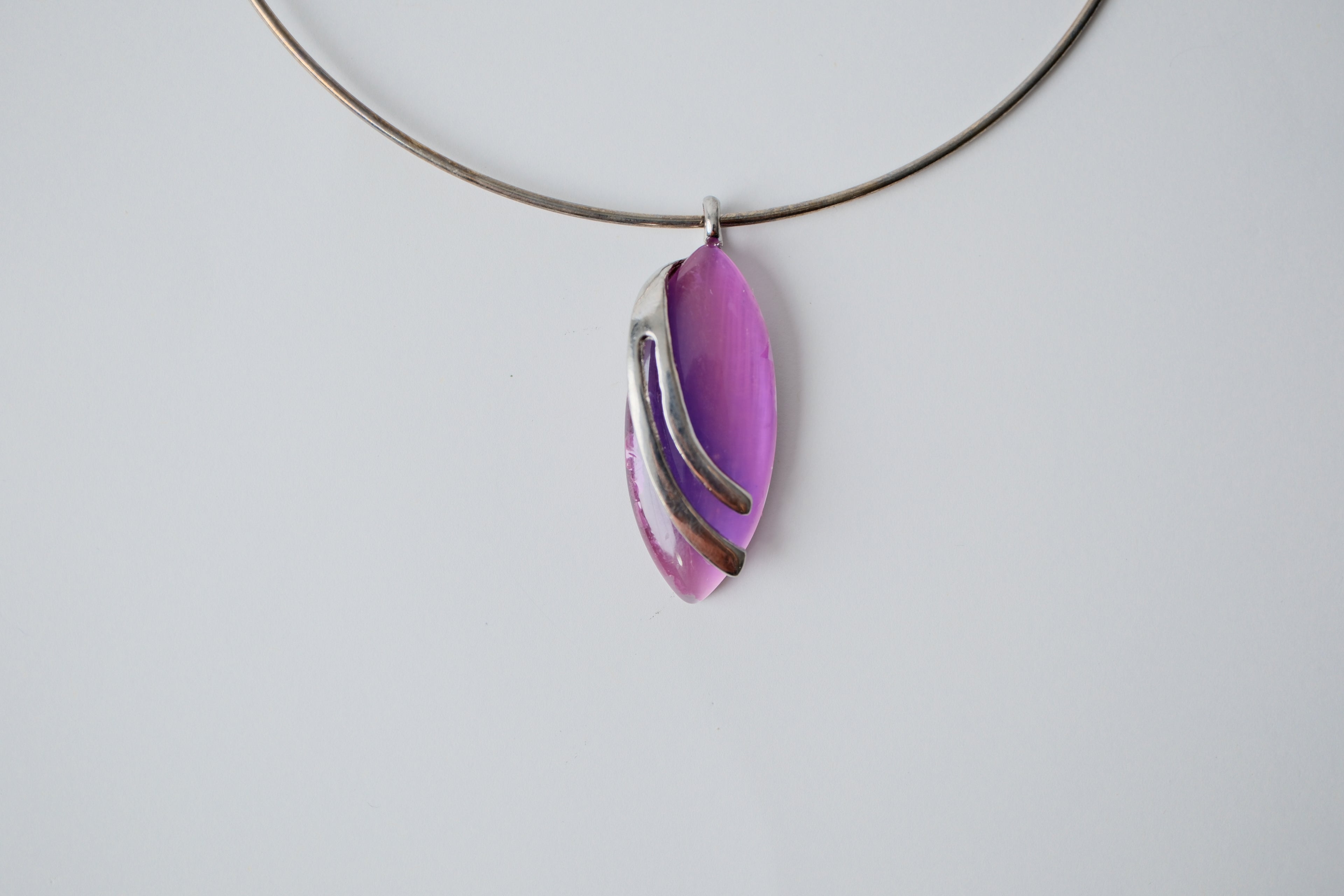 Vintage Purple Stone Silver Cuff Necklace