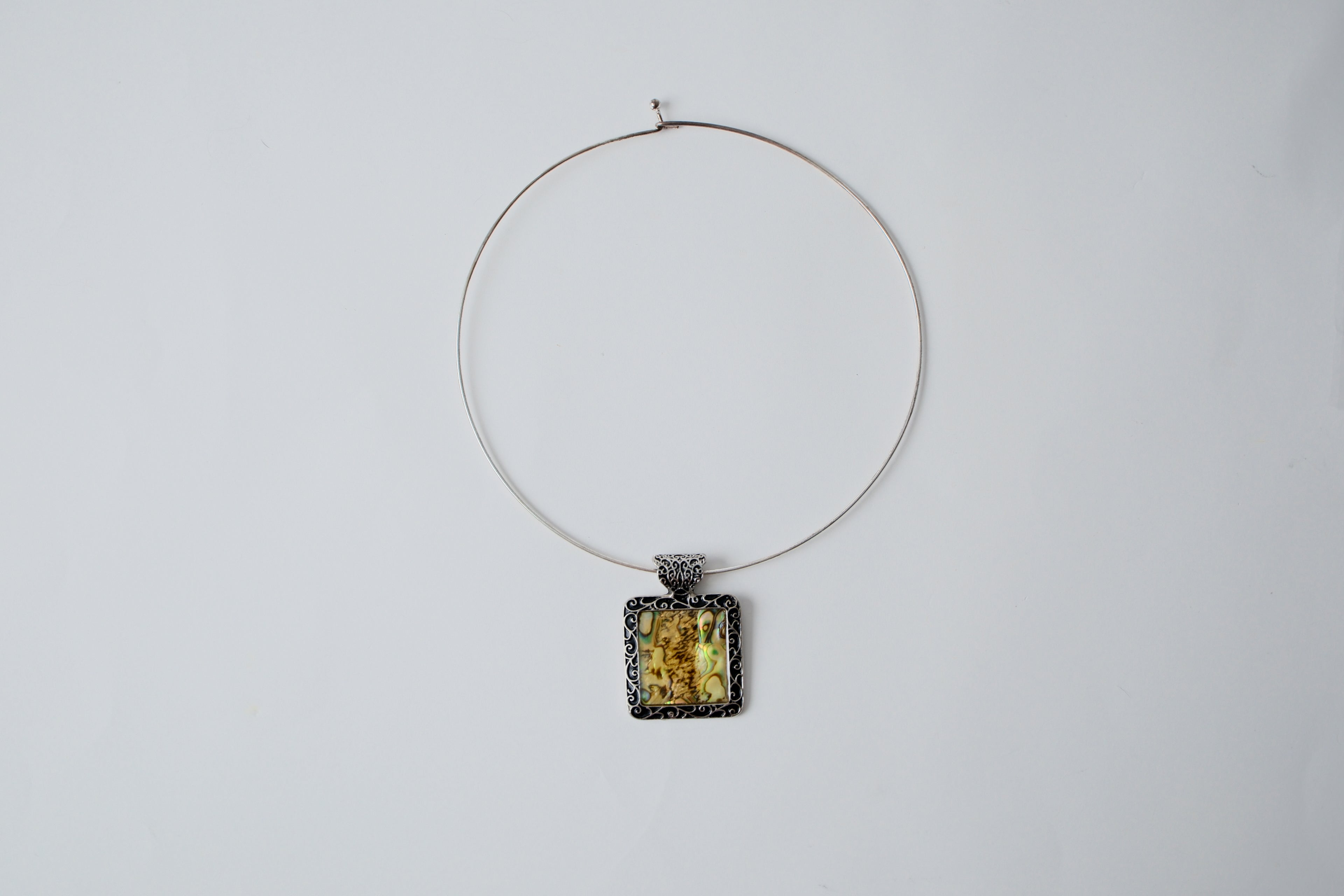 Vintage Embossed Enamel Silver Cuff Necklace