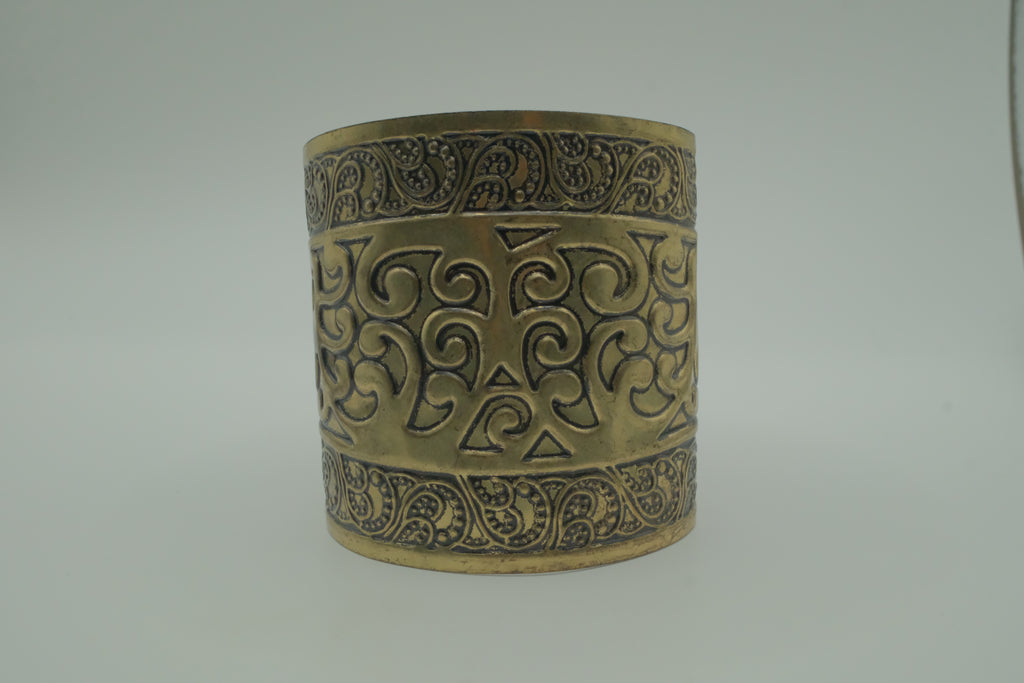 Ornate open back adjustable brass cuff bracelet
