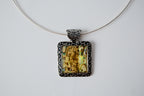 Vintage Embossed Enamel Silver Cuff Necklace