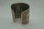 Ornate open back adjustable brass cuff bracelet