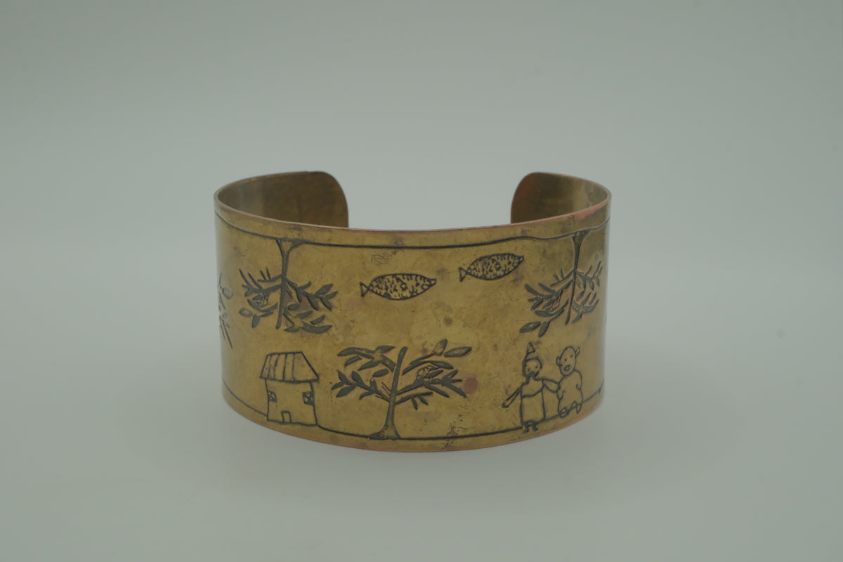 Vintage handcrafted brass cuff bracelet