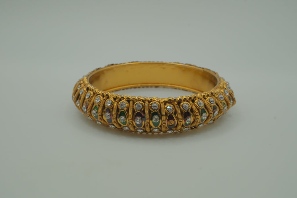 Antique-finish gold stone stone bangle