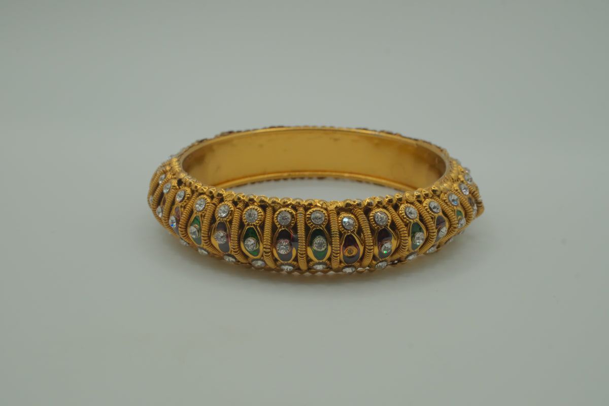 Antique-finish gold stone stone bangle
