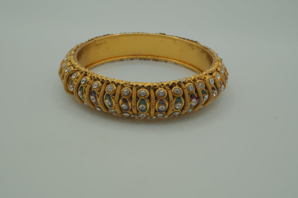 Antique-finish gold stone stone bangle