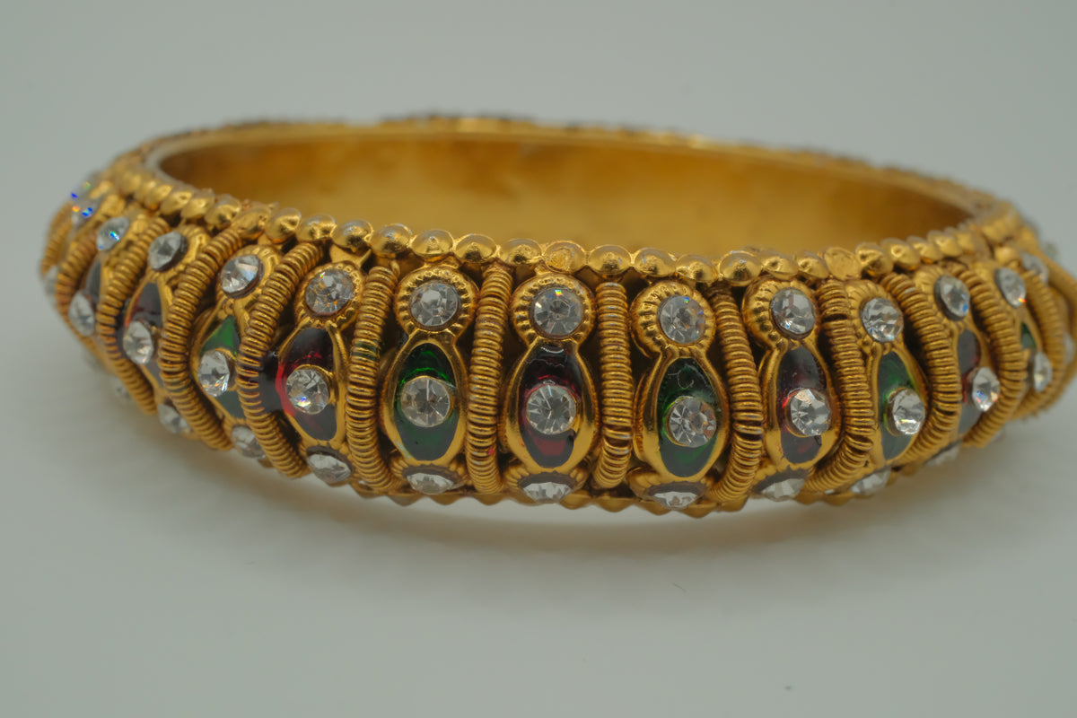 Antique-finish gold stone stone bangle