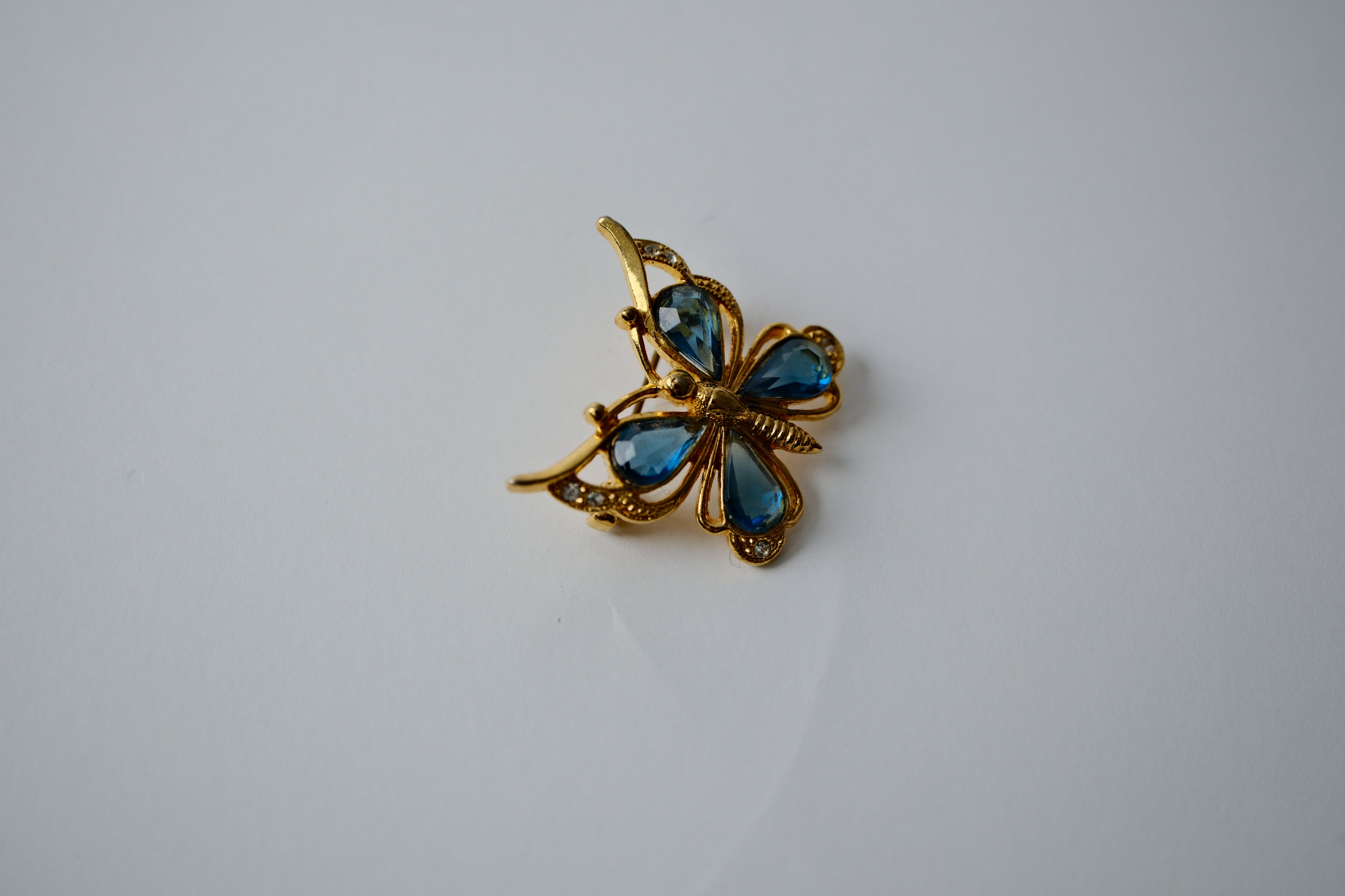 Vintage Butterfly brooch with blue crystals