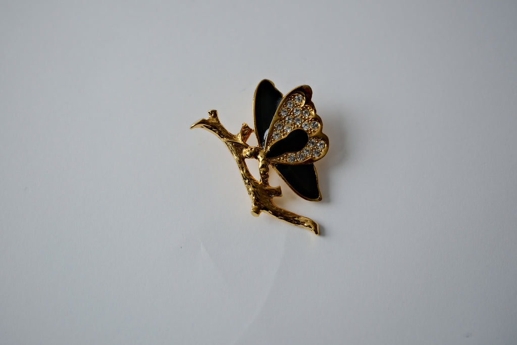 Vintage Black and gold butterfly brooch