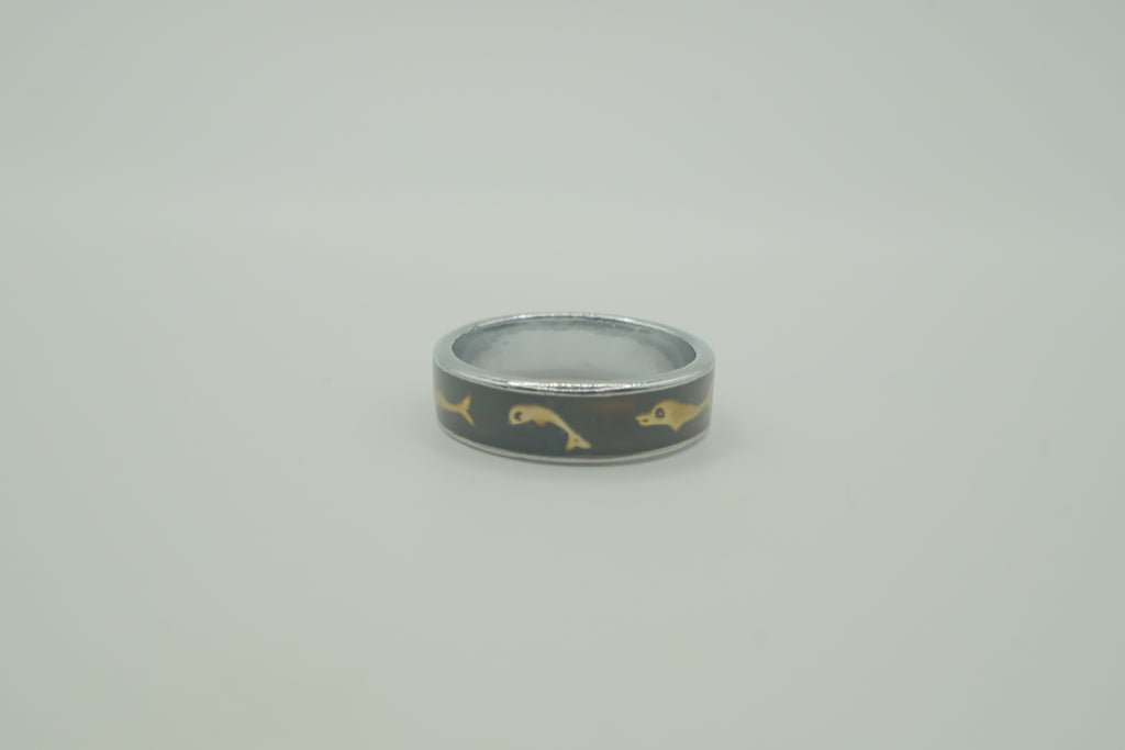Vintage dark enamel &nbsp;dolphin ring