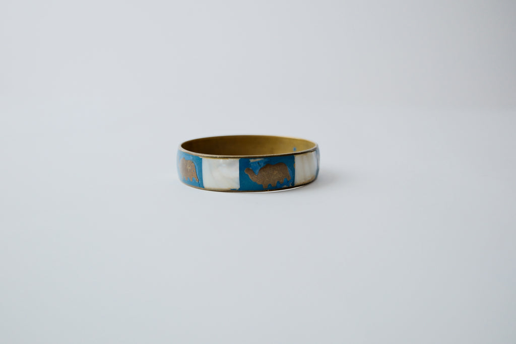 Vintage Brass Mother of Pearl Elephant Bangle