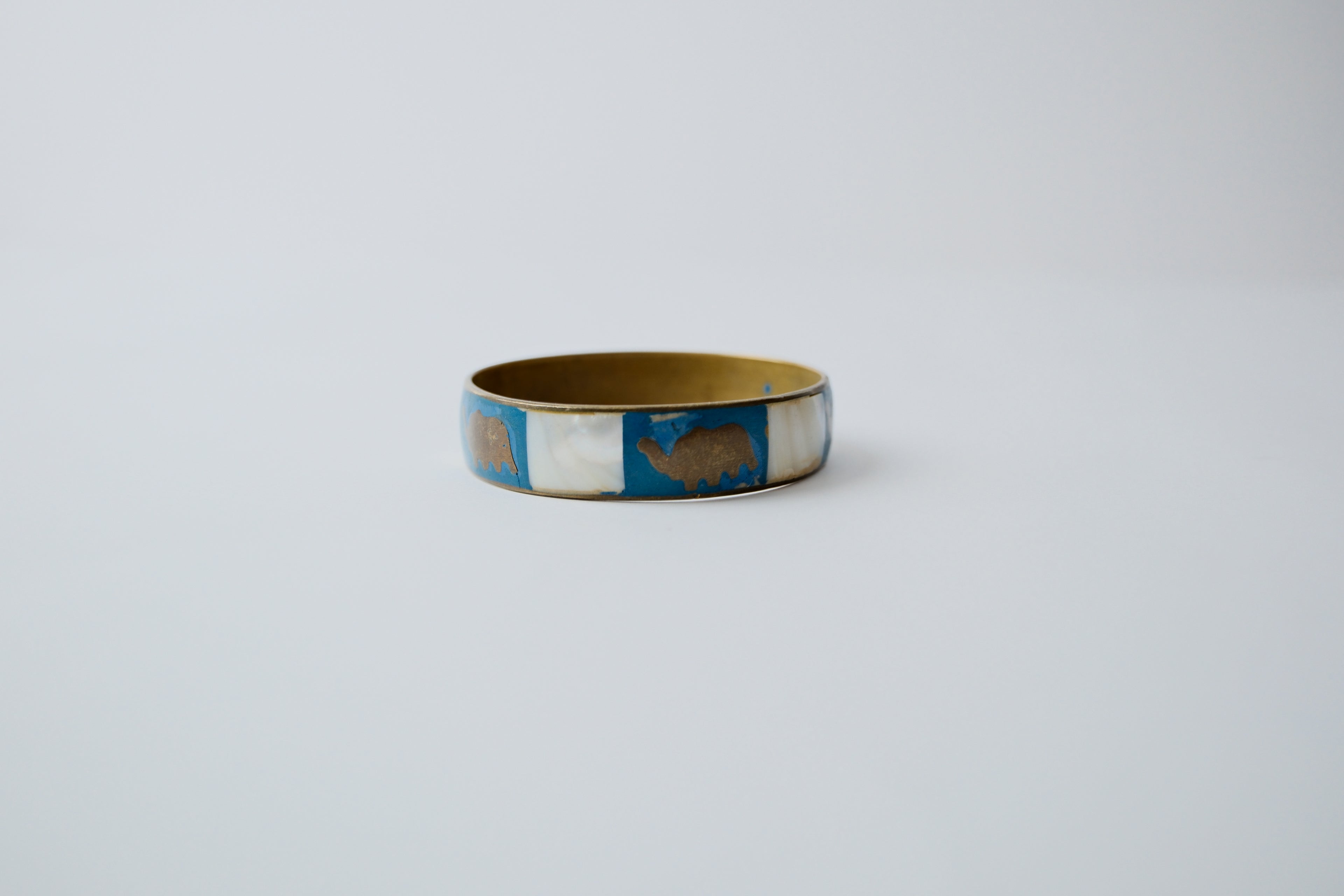 Vintage Brass Mother of Pearl Elephant Bangle