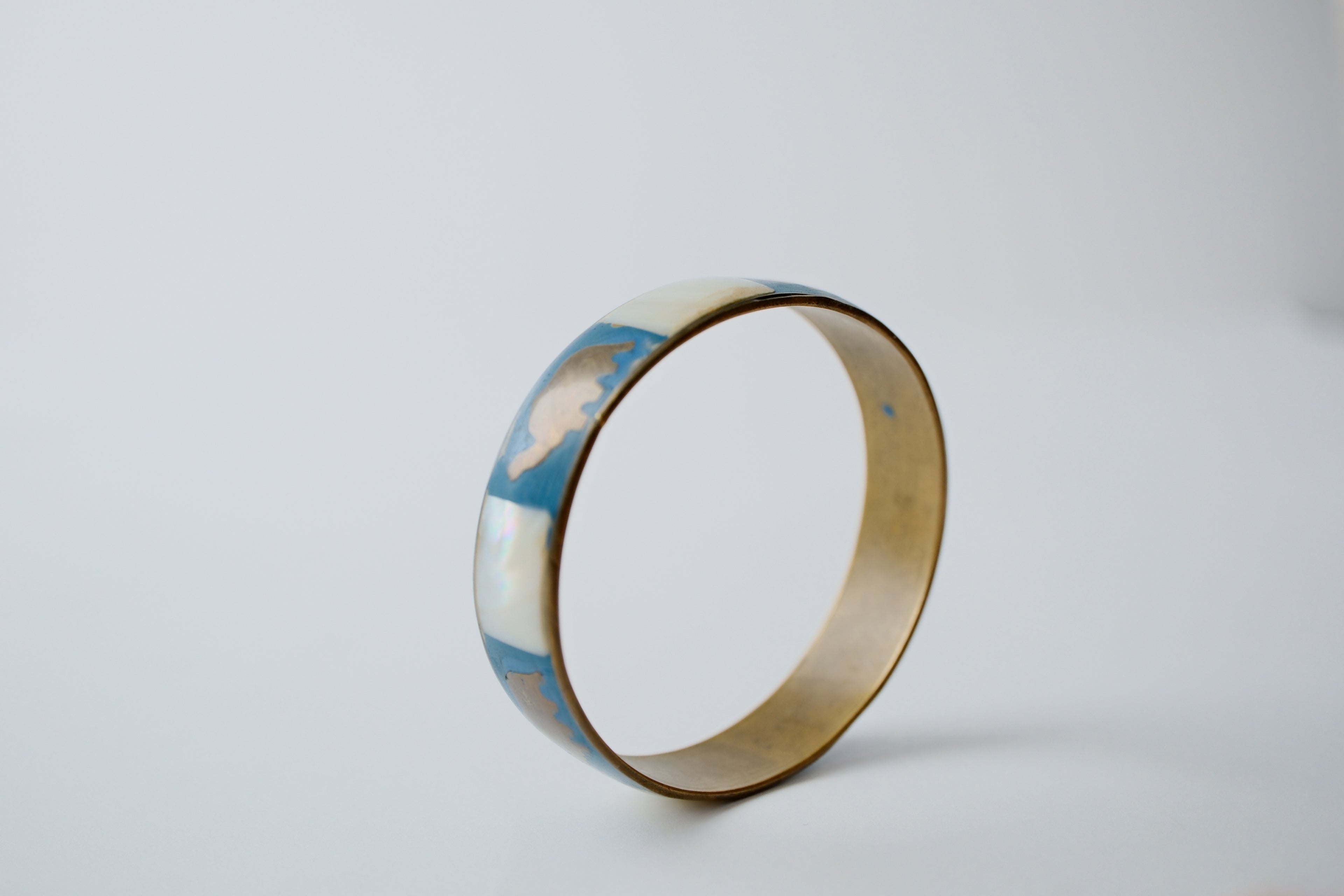 Vintage Brass Mother of Pearl Elephant Bangle