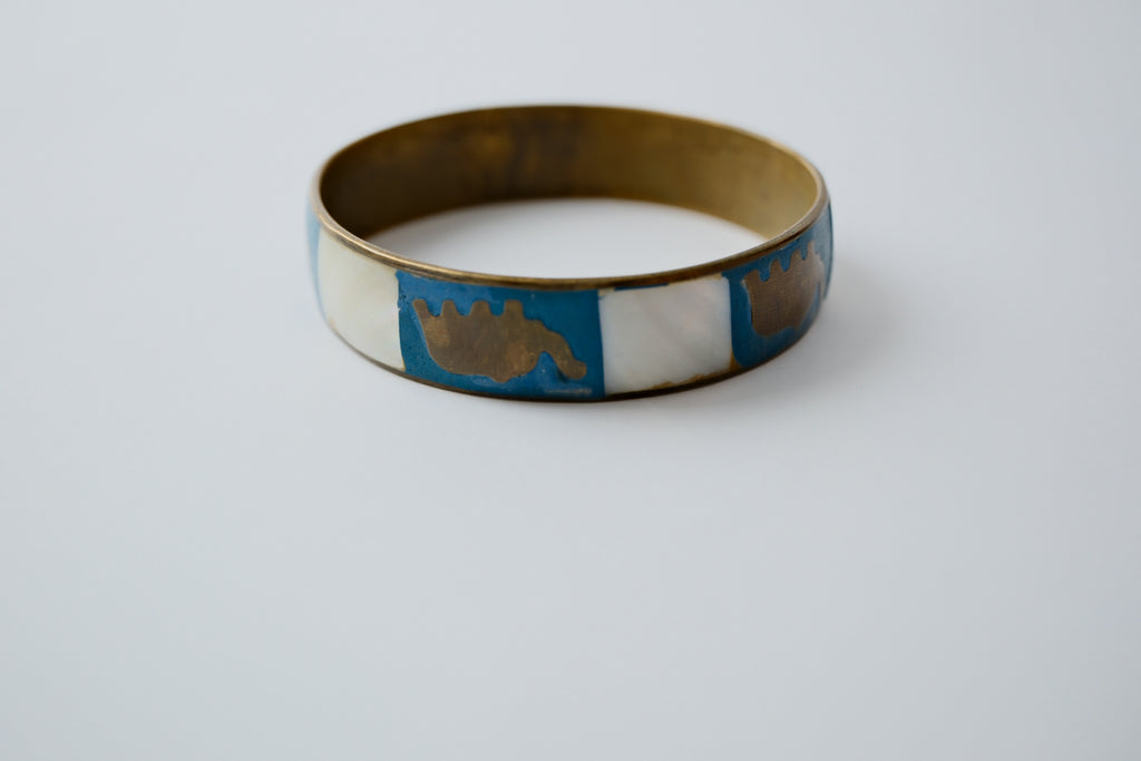 Vintage Brass Mother of Pearl Elephant Bangle