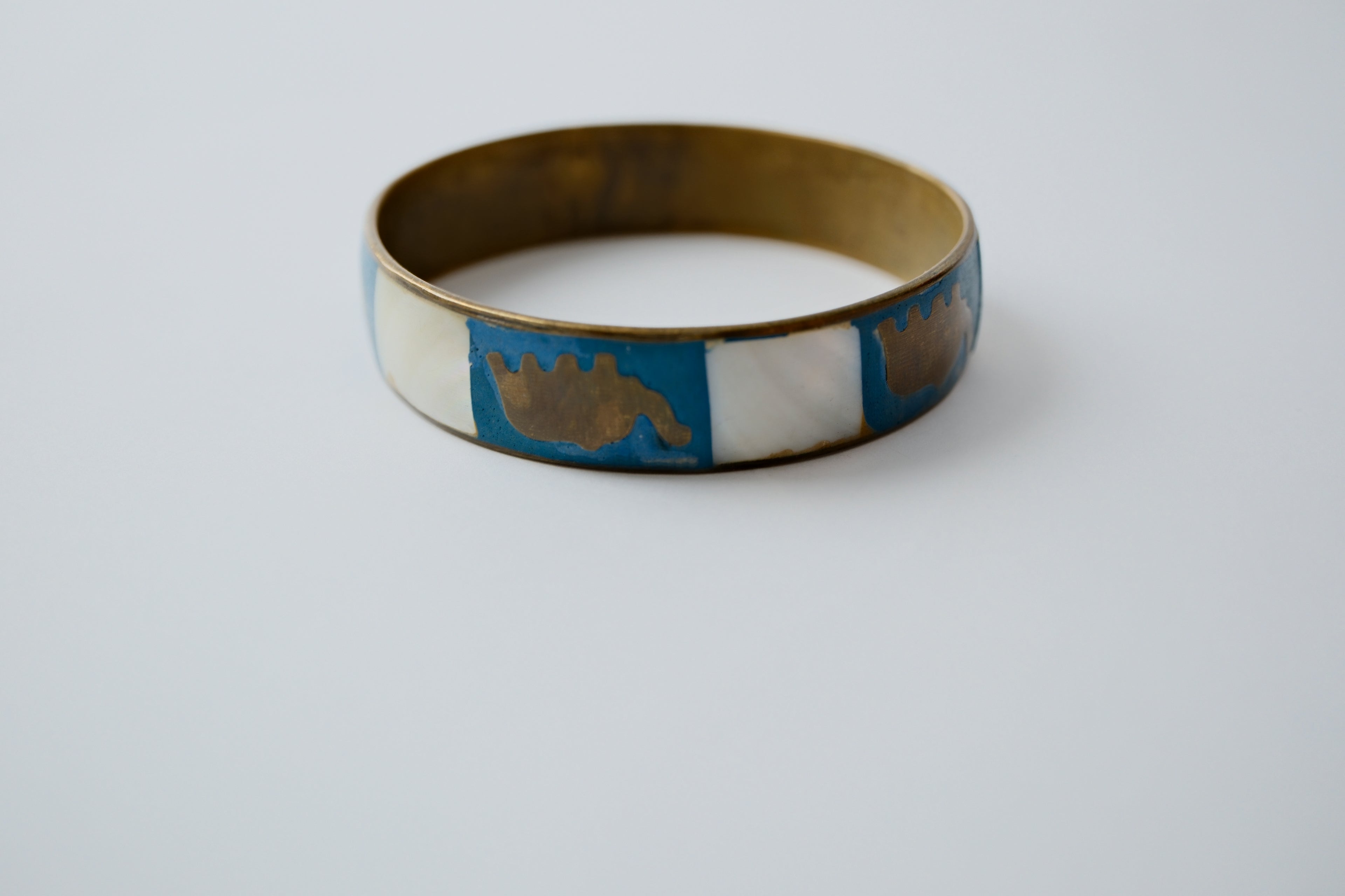 Vintage Brass Mother of Pearl Elephant Bangle