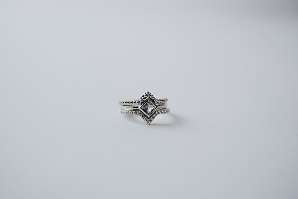 Diamond Cut Stacked Sterling Silver Rings