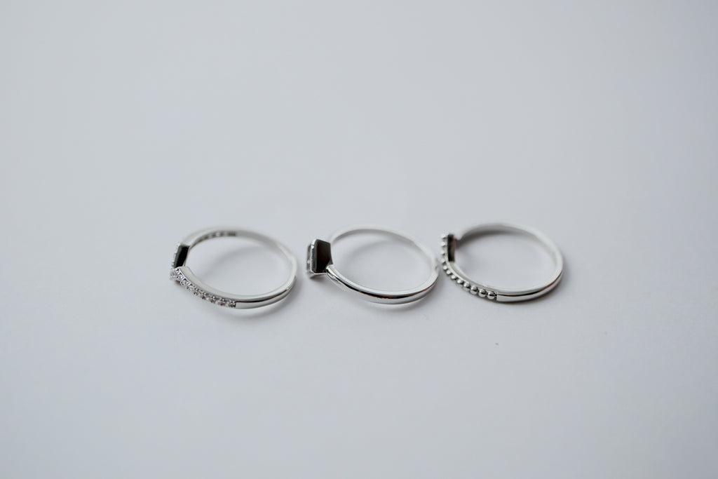 Diamond Cut Stacked Sterling Silver Rings