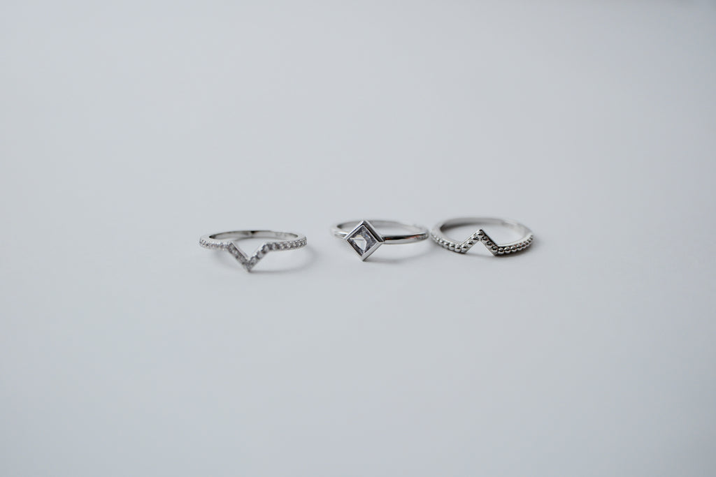 Diamond Cut Stacked Sterling Silver Rings
