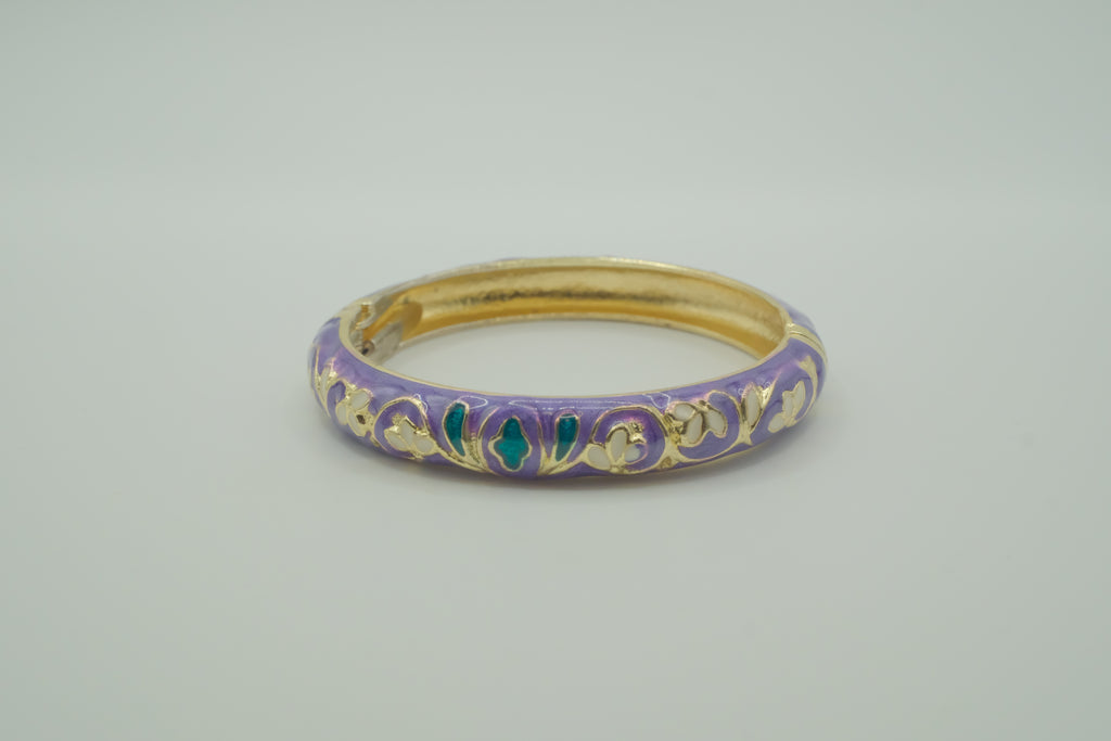 Vintage Purple cloisonné enamel floral hinged bangle bracelet