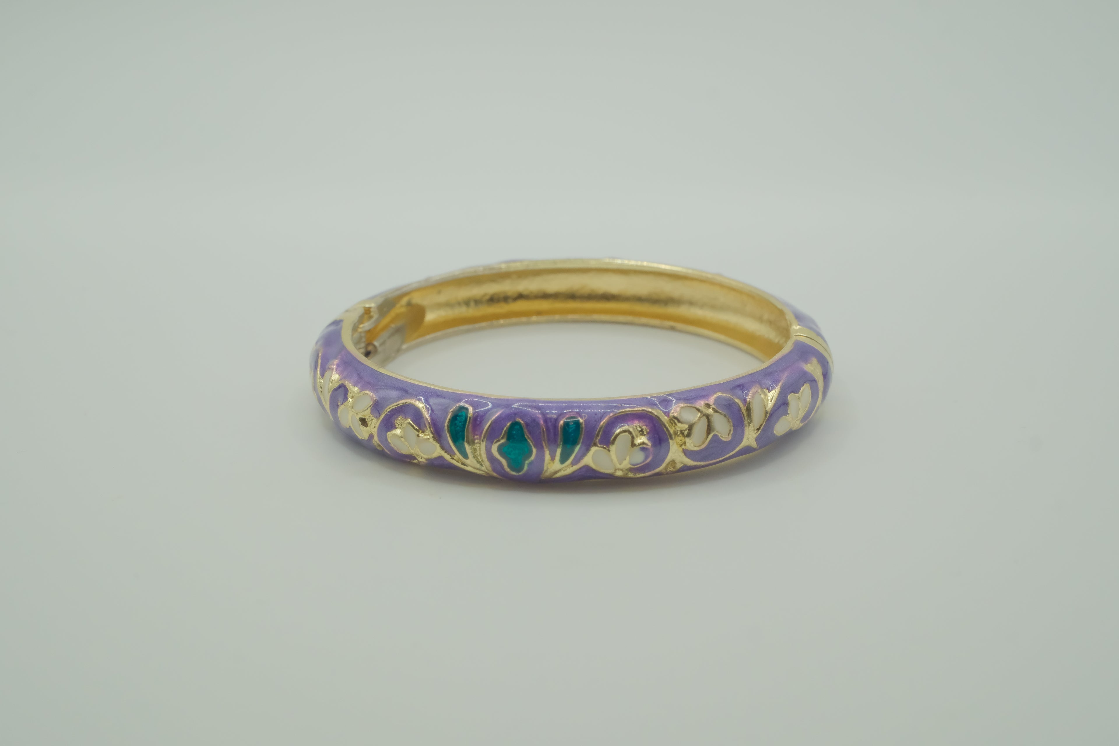 Vintage Purple cloisonné enamel floral hinged bangle bracelet