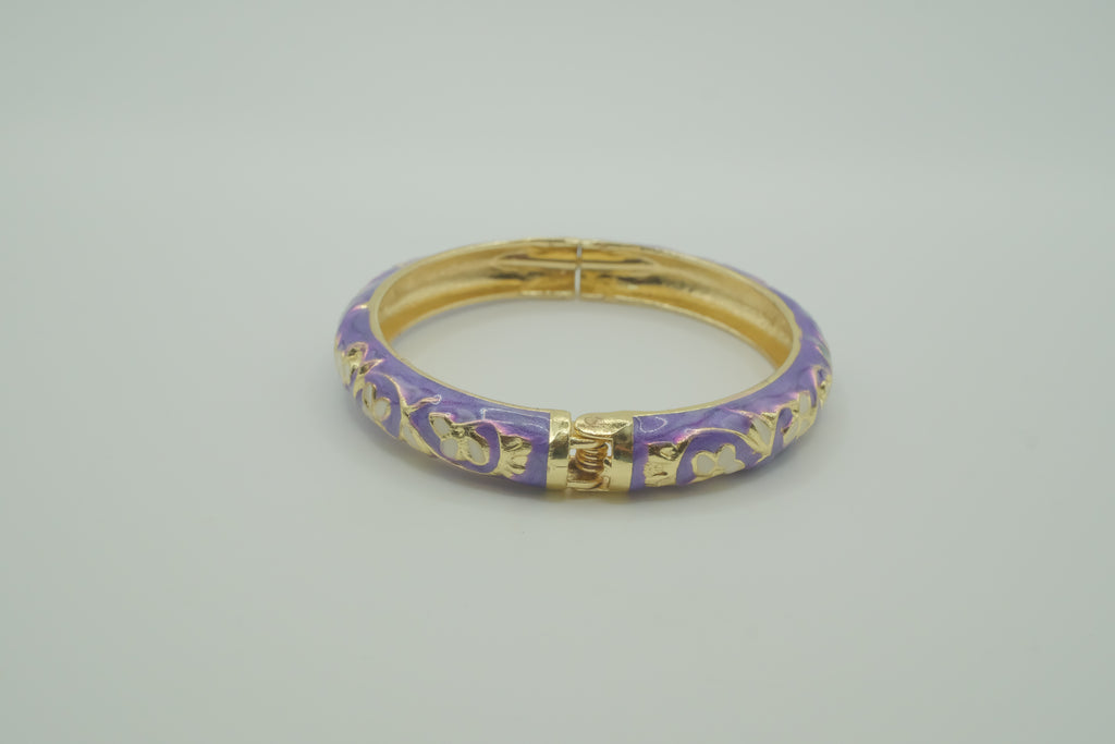 Vintage Purple cloisonné enamel floral hinged bangle bracelet
