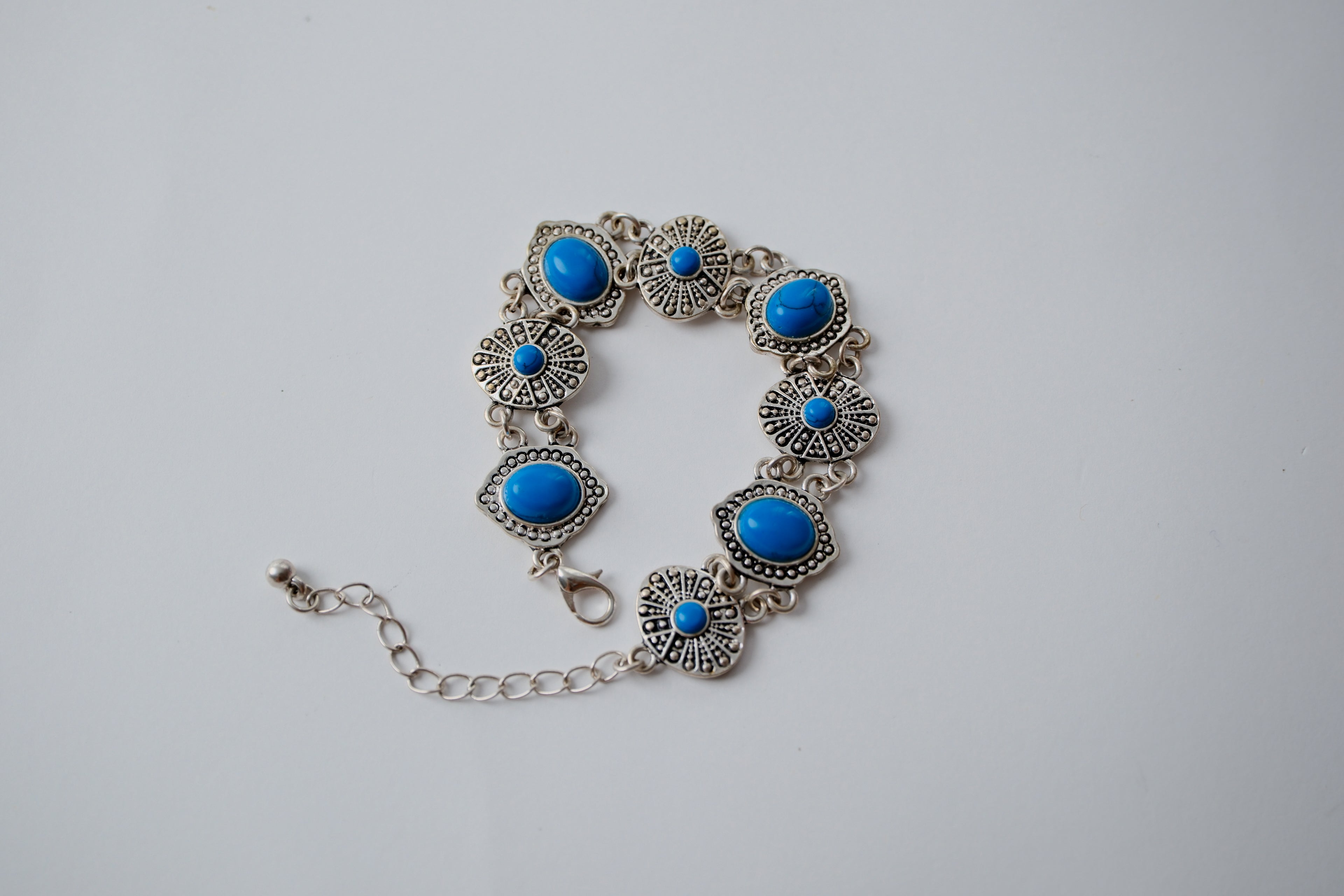 Faux Turquoise Silver Toned Bracelet
