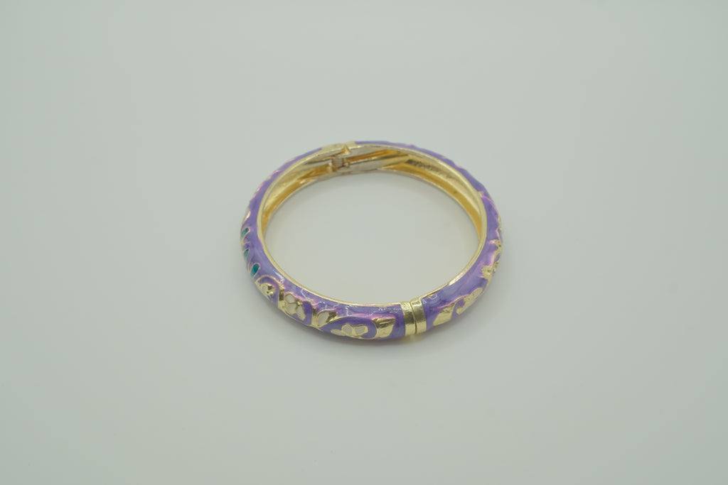 Vintage Purple cloisonné enamel floral hinged bangle bracelet