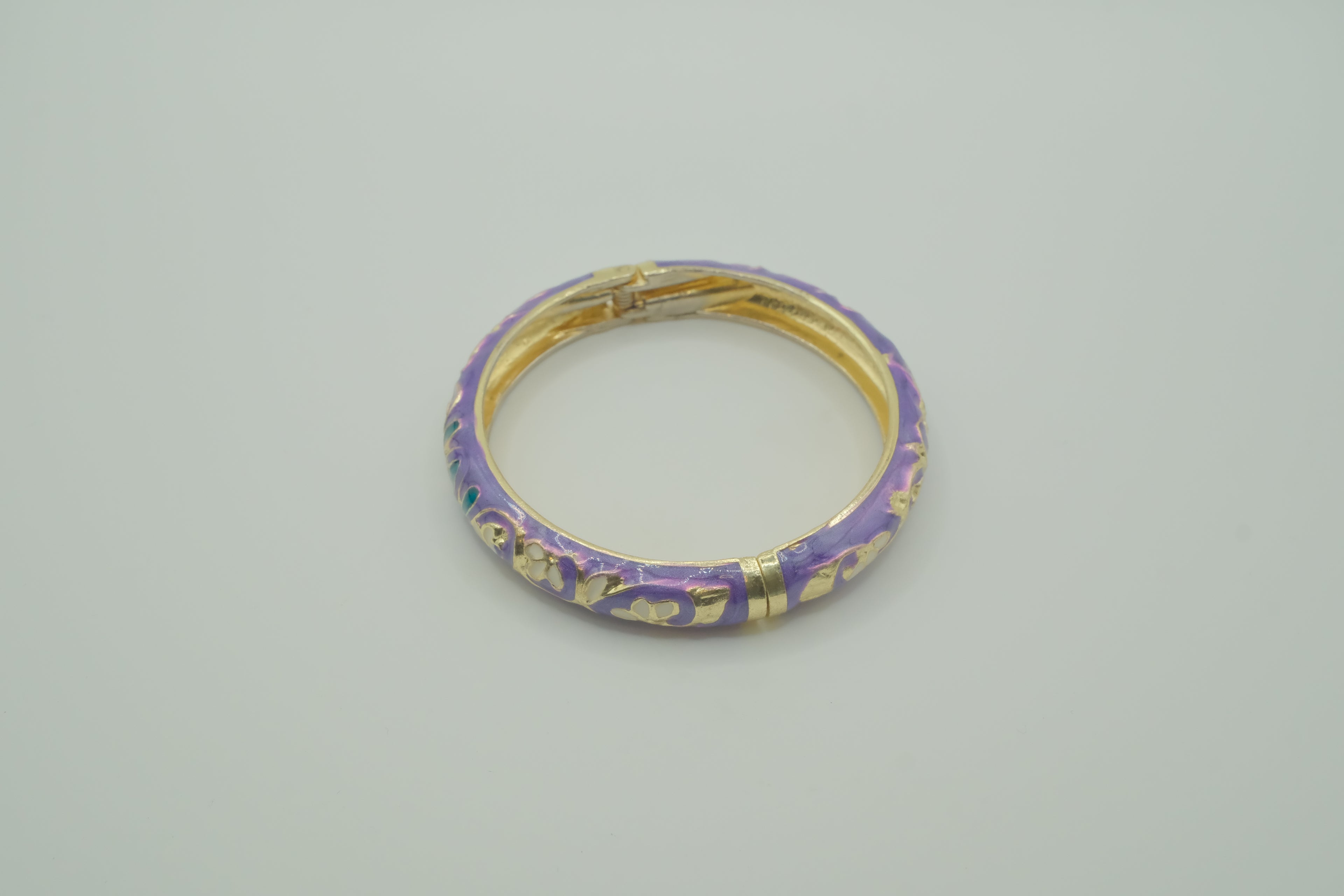 Vintage Purple cloisonné enamel floral hinged bangle bracelet