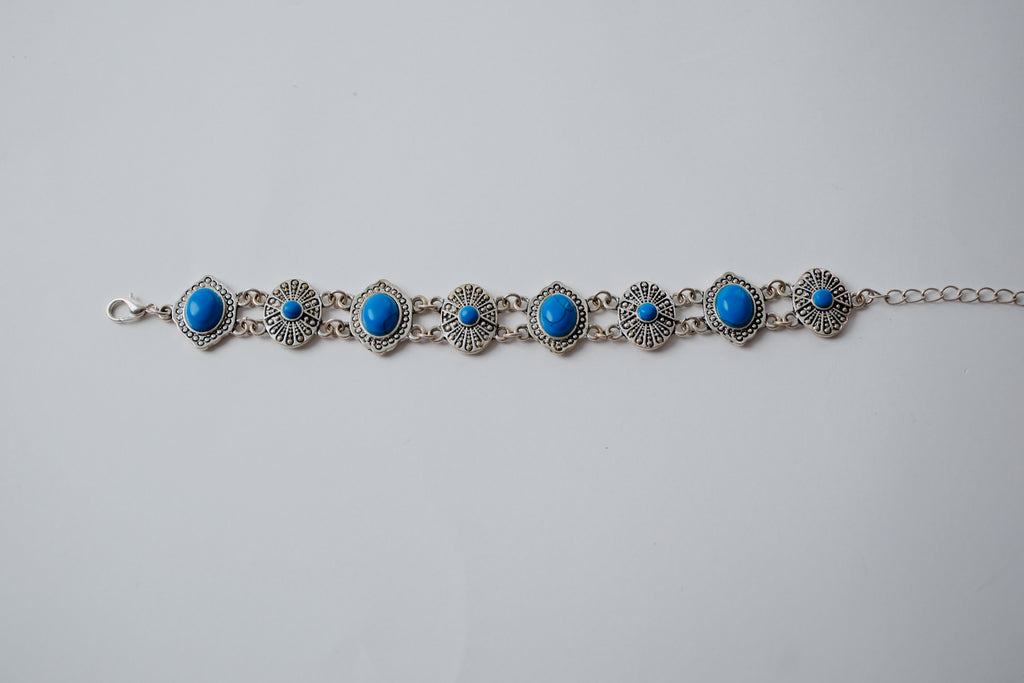 Faux Turquoise Silver Toned Bracelet