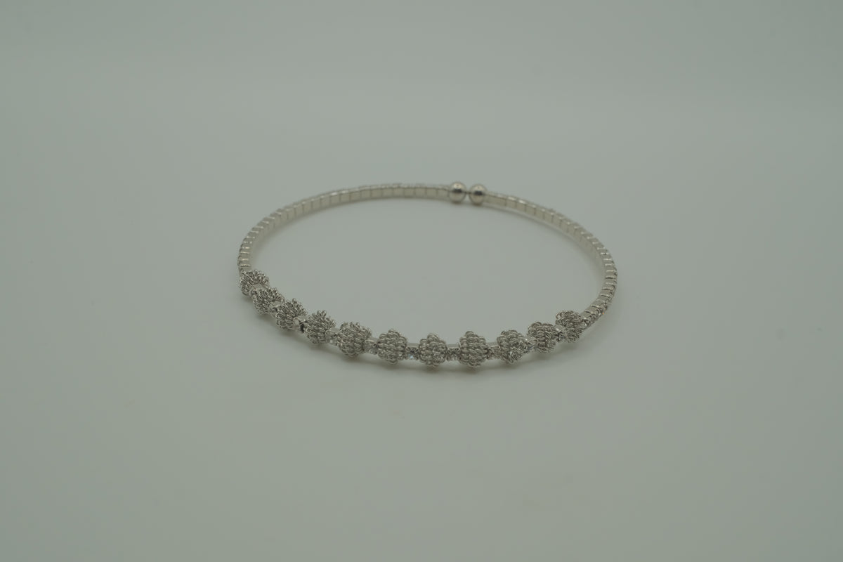 Silver stardust beaded memory wire cuff bracelet&nbsp;