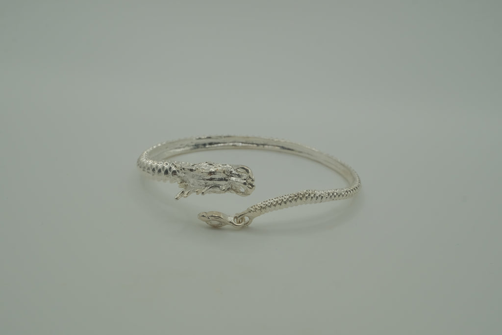 Open-ended silver dragon bangle bracelet