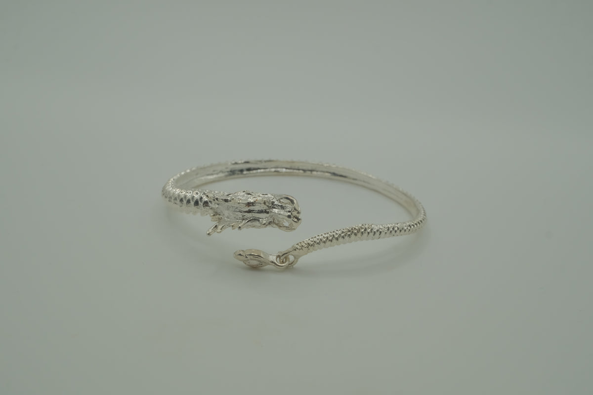 Open-ended silver dragon bangle bracelet
