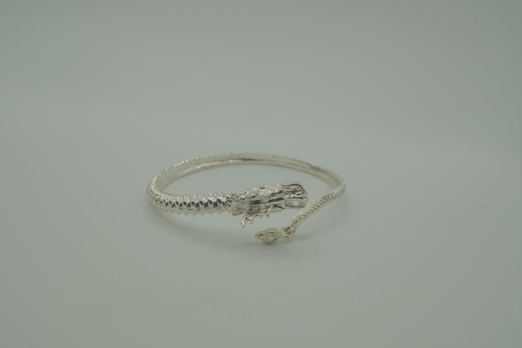 Open-ended silver dragon bangle bracelet