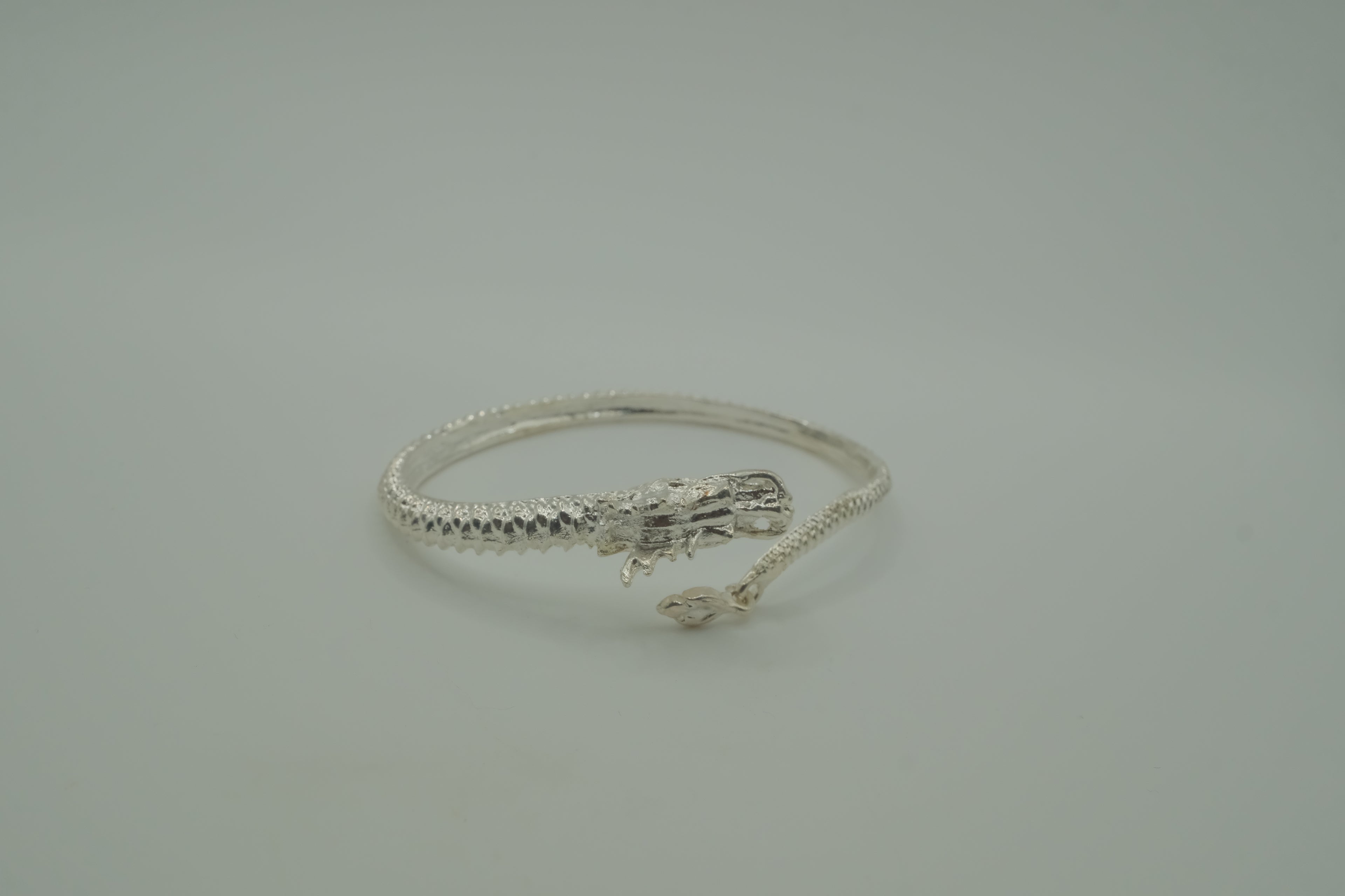 Open-ended silver dragon bangle bracelet