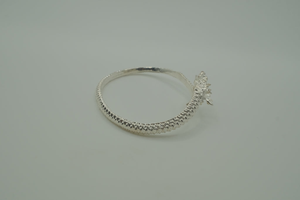 Open-ended silver dragon bangle bracelet