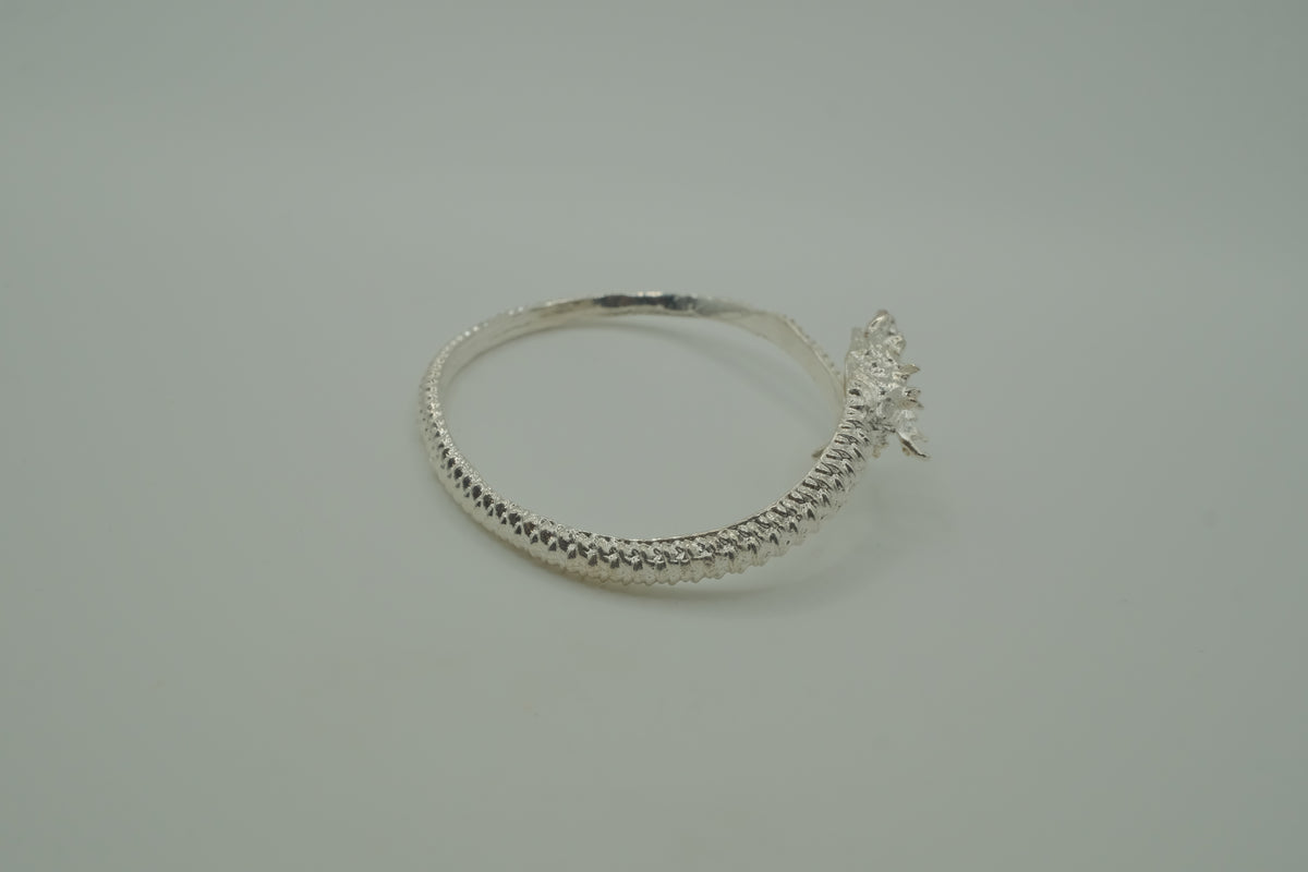 Open-ended silver dragon bangle bracelet