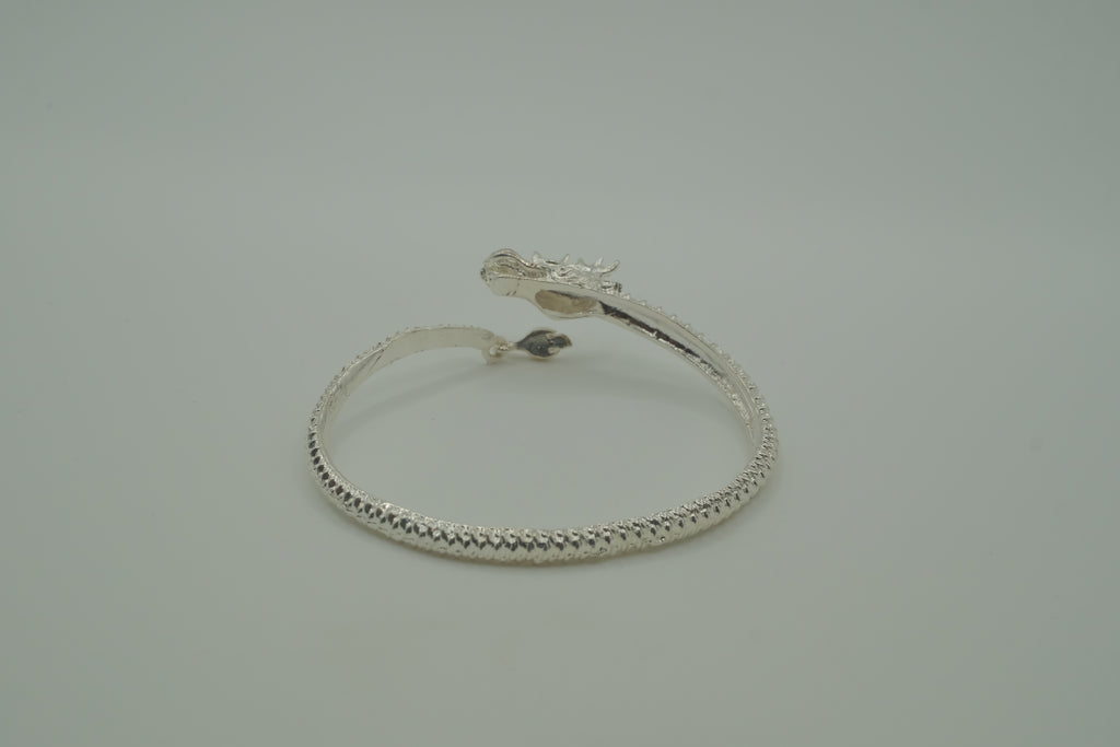 Open-ended silver dragon bangle bracelet