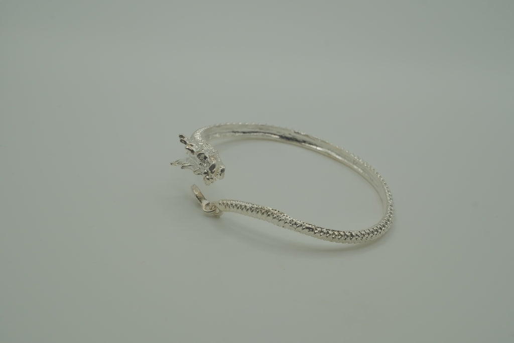 Open-ended silver dragon bangle bracelet