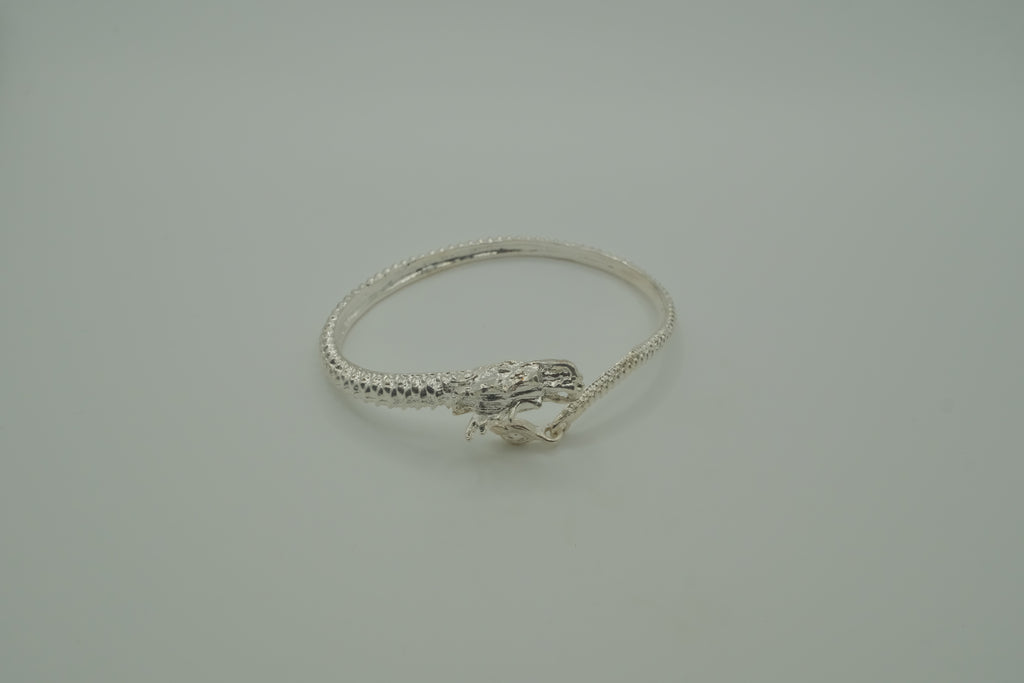 Open-ended silver dragon bangle bracelet