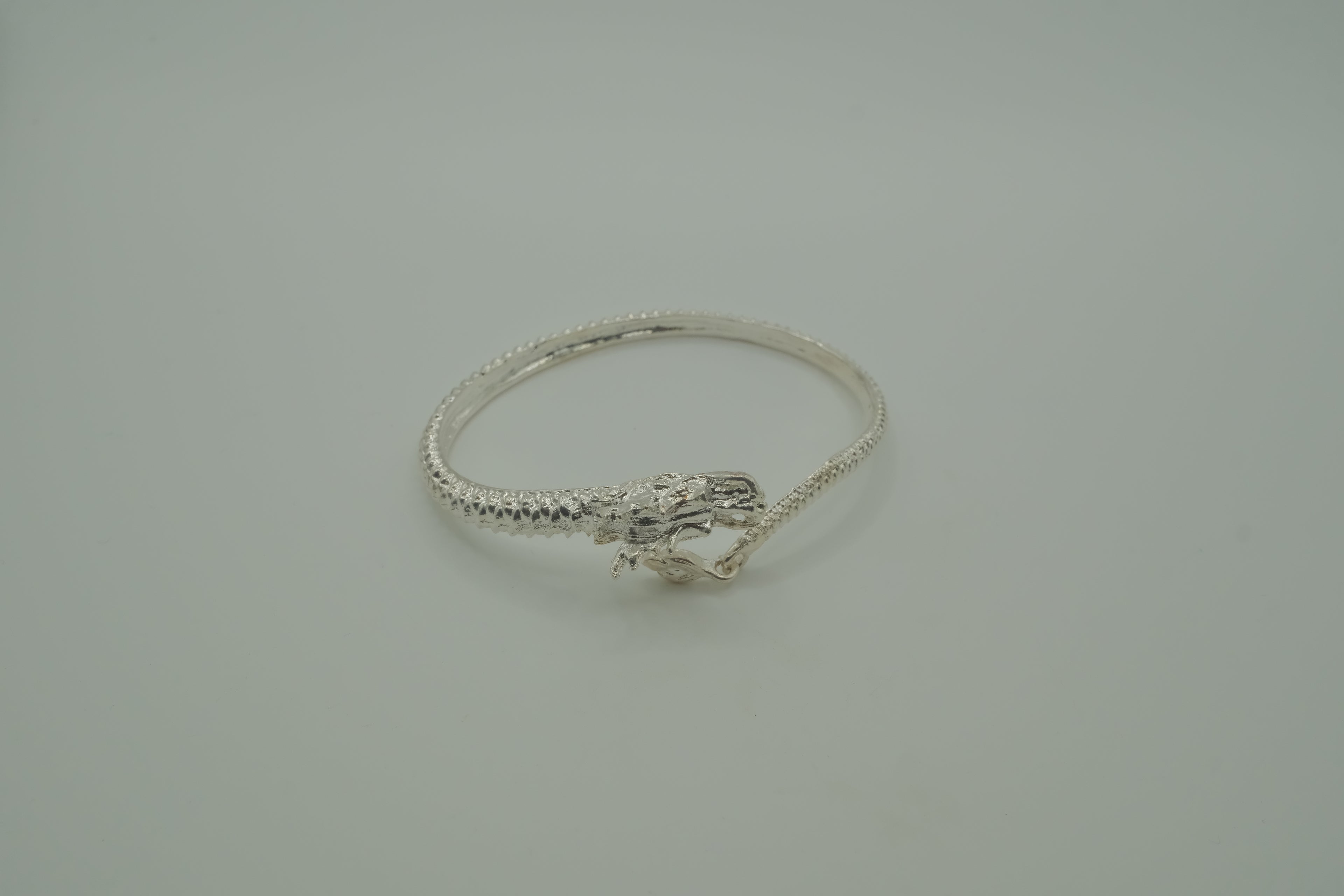 Open-ended silver dragon bangle bracelet