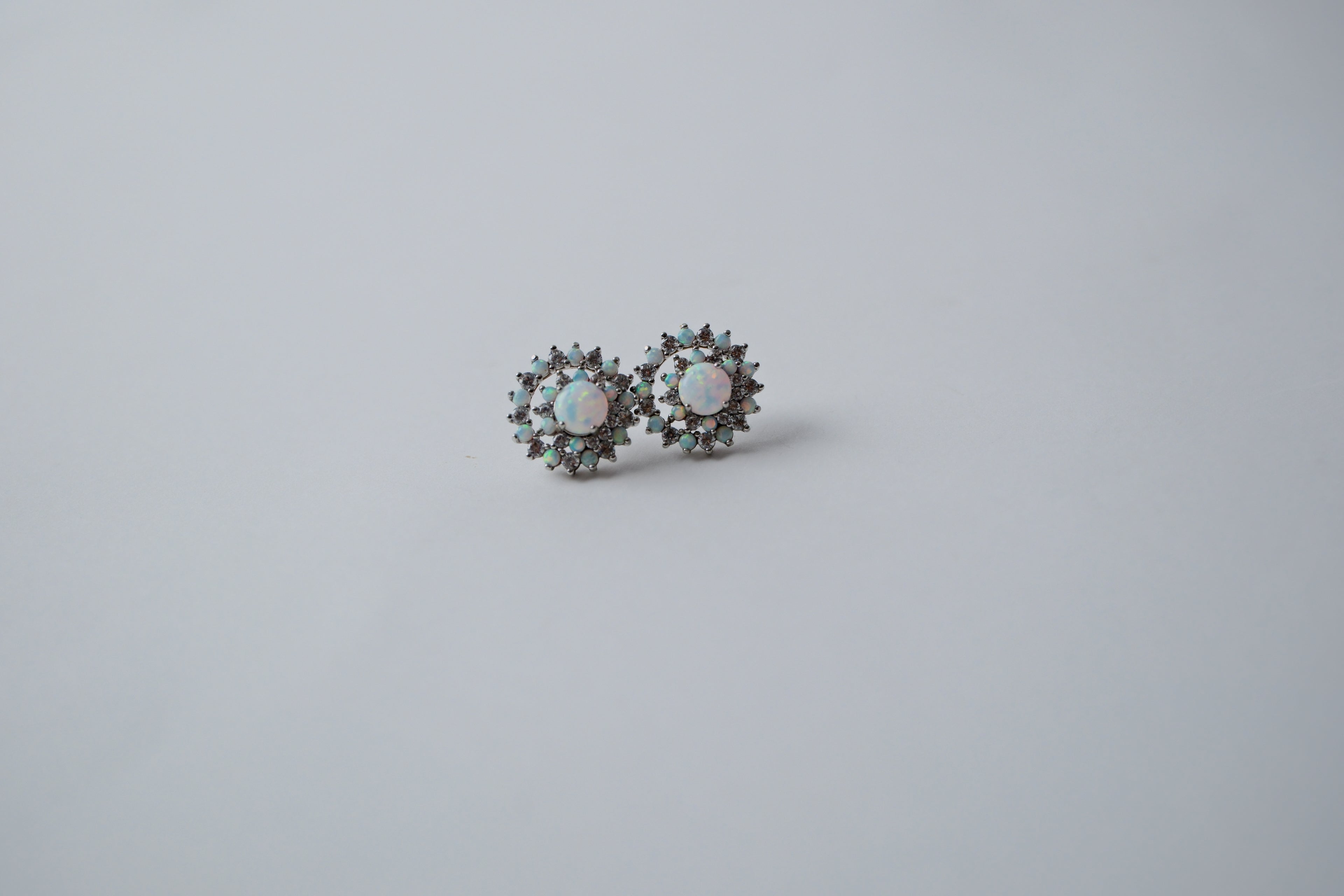 Silver Opal &amp; Cubic Zirconia Cluster Ear Studs