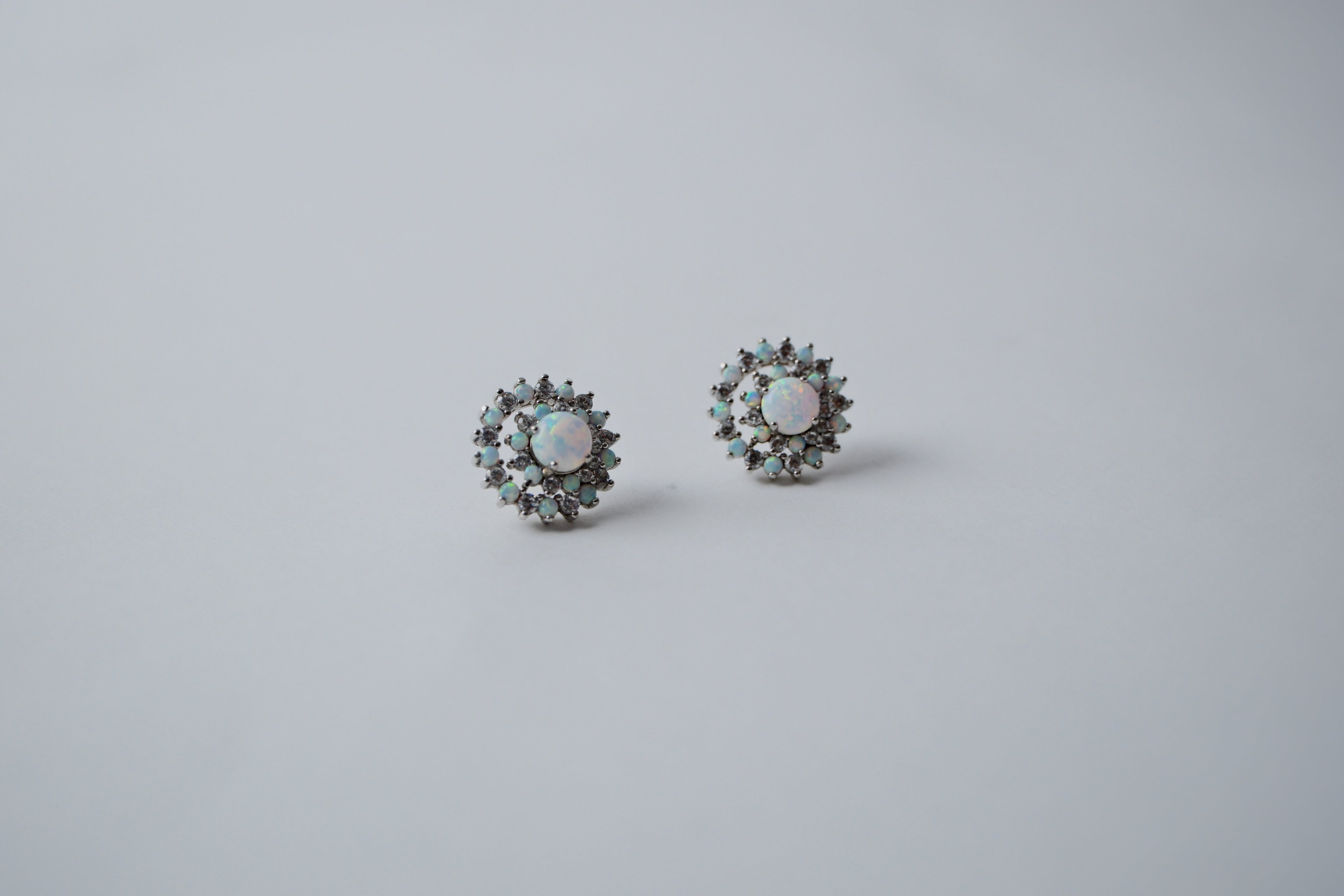 Silver Opal &amp; Cubic Zirconia Cluster Ear Studs